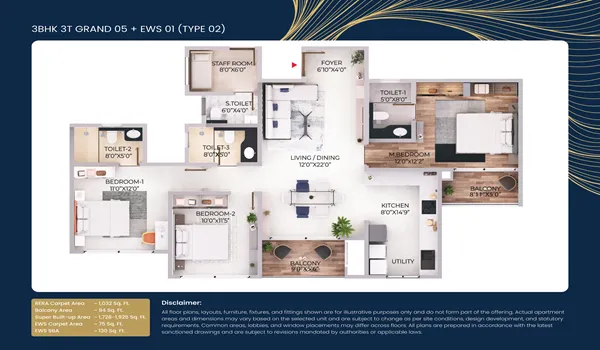 Purva Northern Lights 3 BHK 3T Grand 1728 Sq Ft EWS 130 Sq Ft Purva Northern Lights 3 BHK 3T Grand 1728 Sq Ft EWS 130 Sq Ft