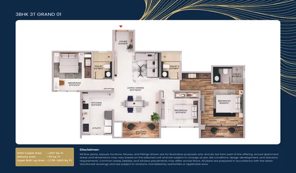 Purva Northern Lights 3 BHK 3T Grand 1736 Sq Ft Purva Northern Lights 3 BHK 3T Grand 1736 Sq Ft